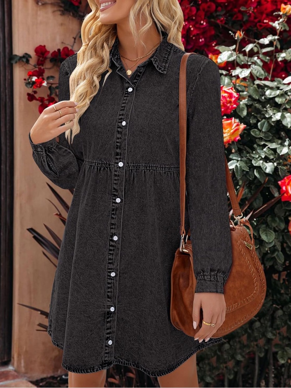 NWOT Washed Black Button-Front Shirt Dress